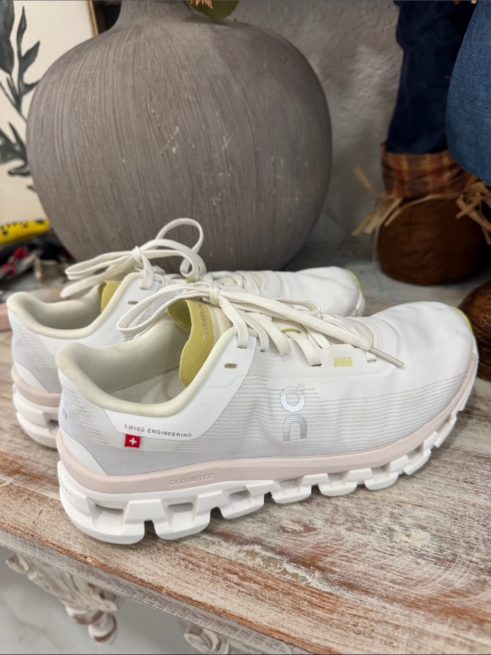 On Running Women’s Cloudtec Running Shoes - White,Light Pink, and Chartreuse